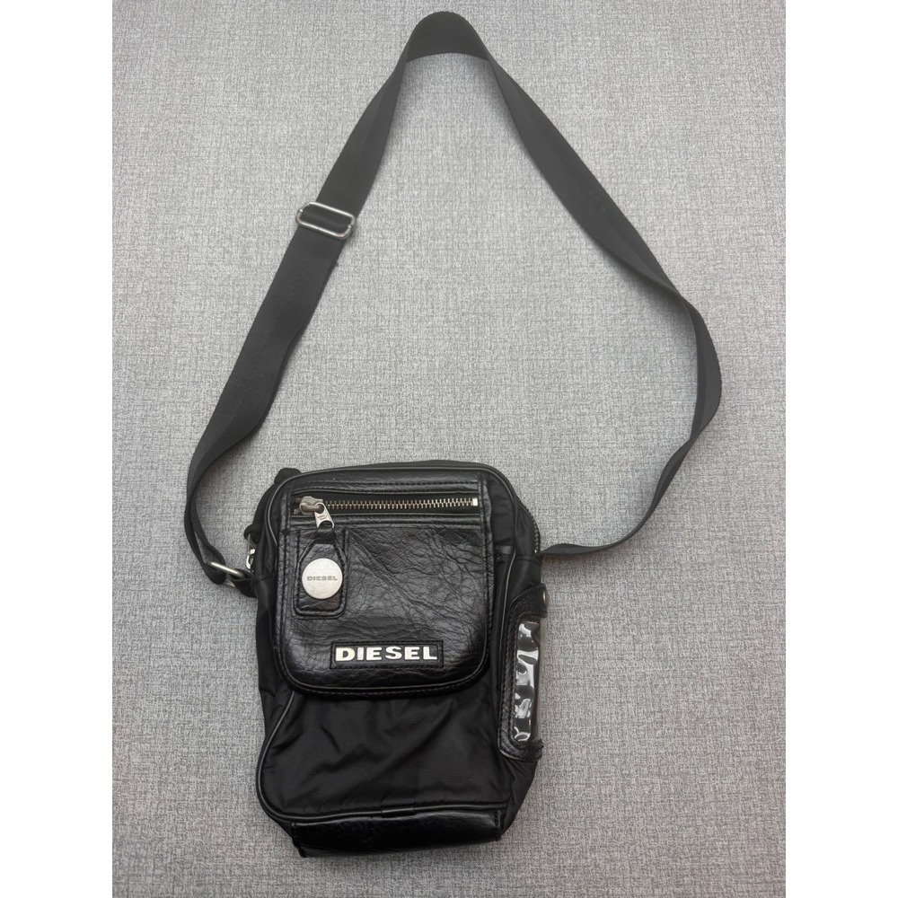 Diesel Vintage Black Nylon Leather Crossbody Bag Messenger Shoulder Pouch Y2K
